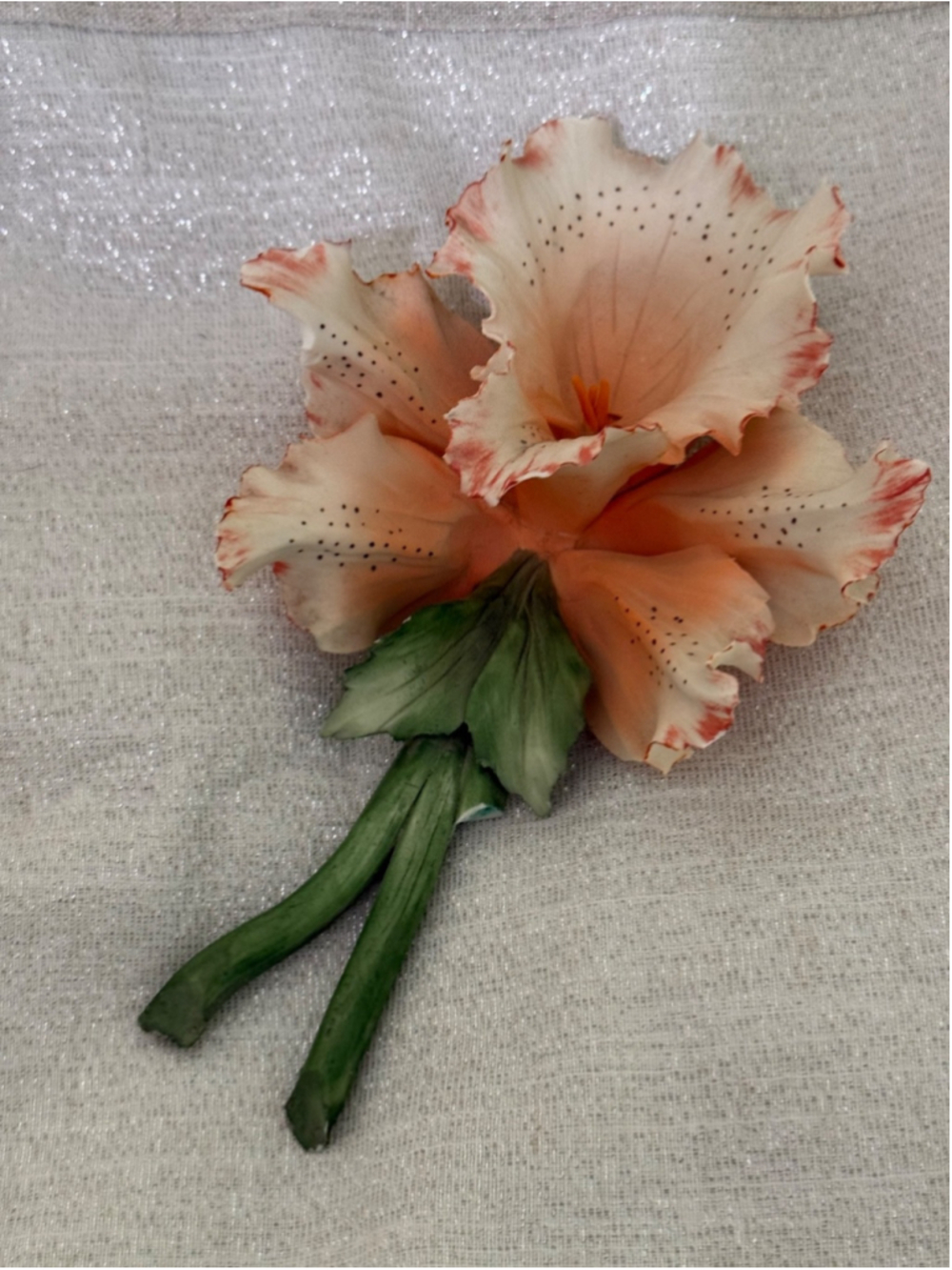CAPODIMONTE FLAT ORANGE WHITE LILLY, VINTAGE - small repair - Picture 3 of 4